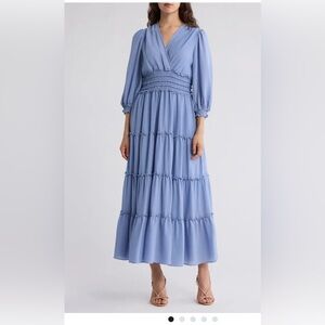 Brand New Max Studio Wide Draped Sleeve Blue Dress